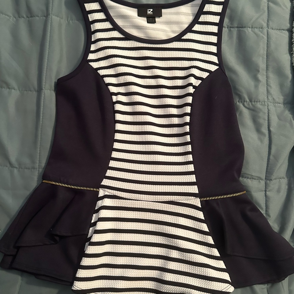 Iz Byer Black and White Striped Top